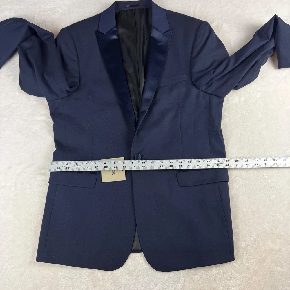 ASOS Tuxedo Blazer Mens 40 Navy Blue Satin Peak Lapel Formal Jacket Prom Wedding